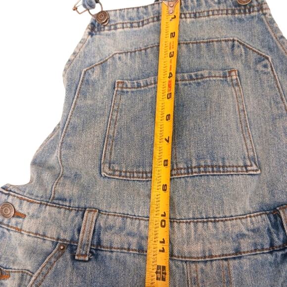 90s Grunge Overalls One Shoulder Women Sz S Lt Blue Distress Holes Shred Fray - Picture 12 of 15